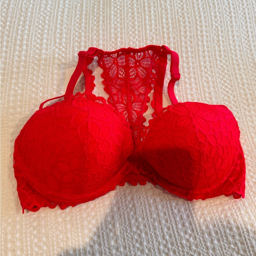 NWOT Women’s Bright Red/Pink PINK Lace Open-Closure Bra Size 36D ❤️